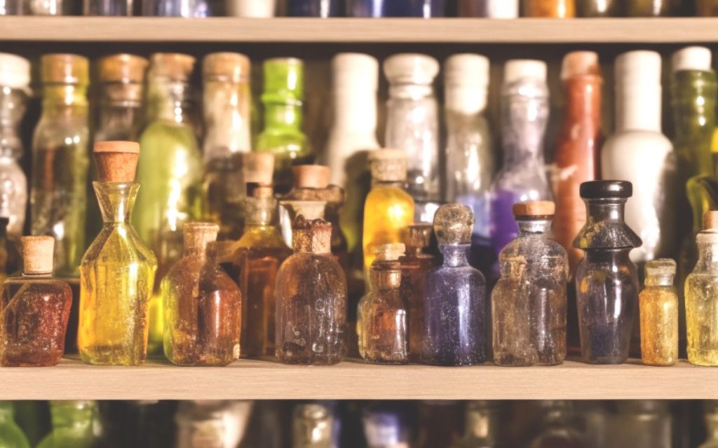 Tonics and Tinctures, magickal potions in glass bottles